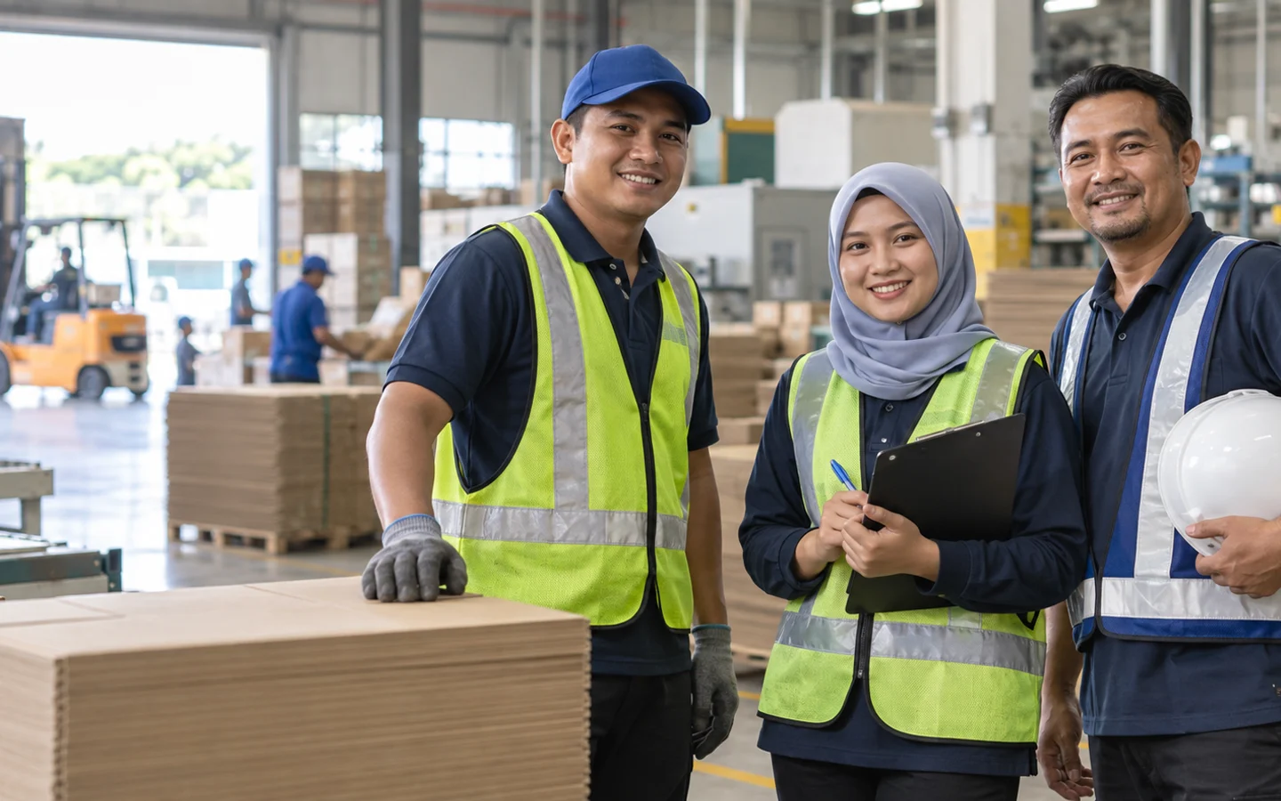 Newbox production, quality control and operations team members in a packaging factory