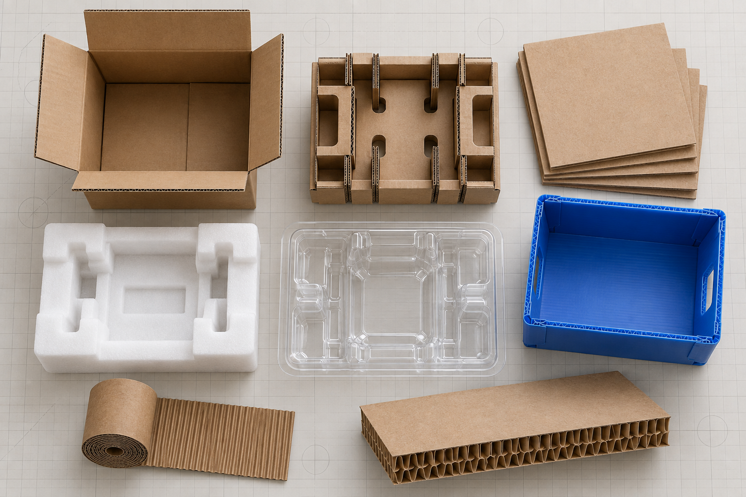 A top-down overview of Newbox cartons, inserts, trays, foam and reusable packaging formats